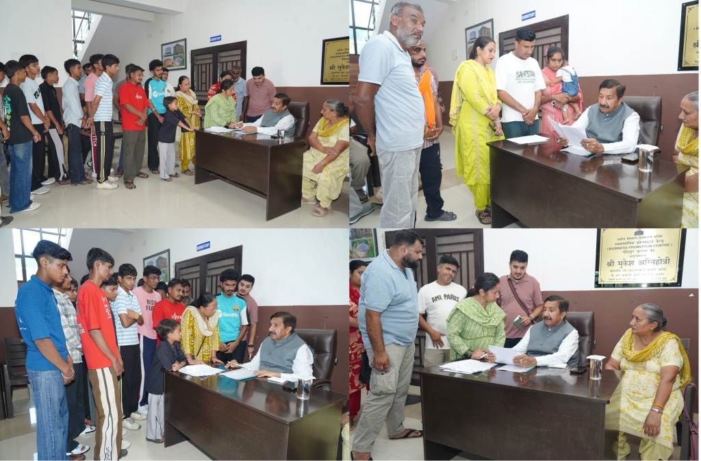 Mukesh Agnihotri listens to public grievances at the Business Promotion Centre in Gondpur Bulla